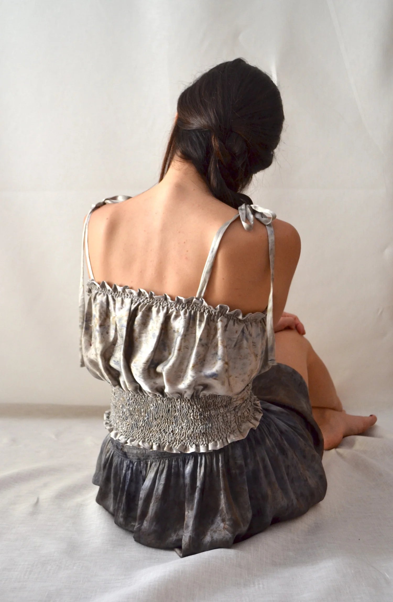 Komodo Grey Silk Shirred Top