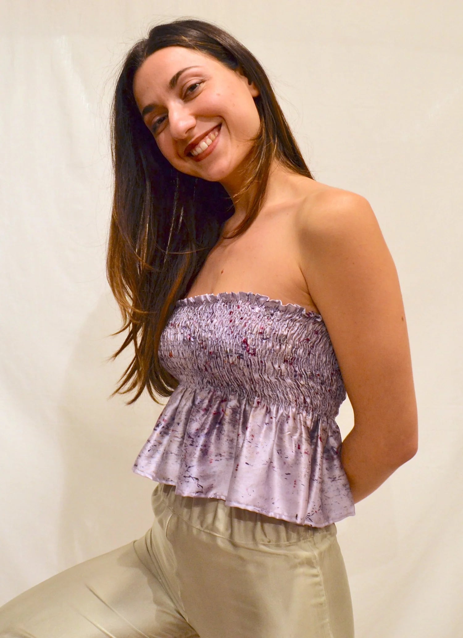 Java Purple Silk Shirred Top