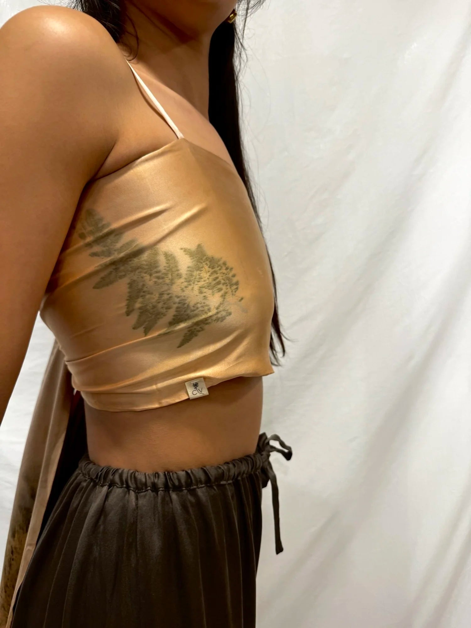 Μεταξωτό Τοπ Σουμάτρα με στάμπα από φύλλα